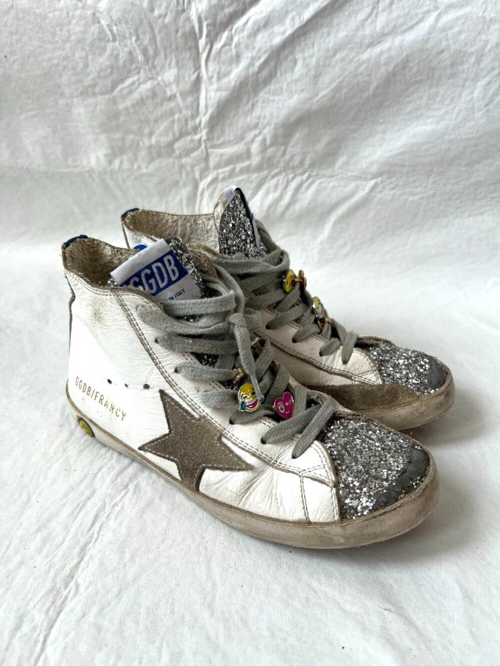 Golden Goose sneakers Francy high top shoes IT 32 US 1 white leather glitter zip